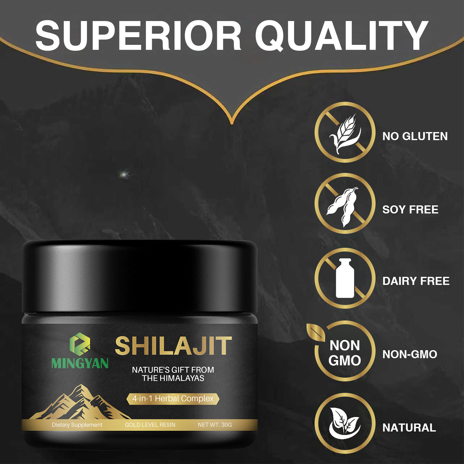 Resina de shilajit a base de hierbas disuelta en agua tibia