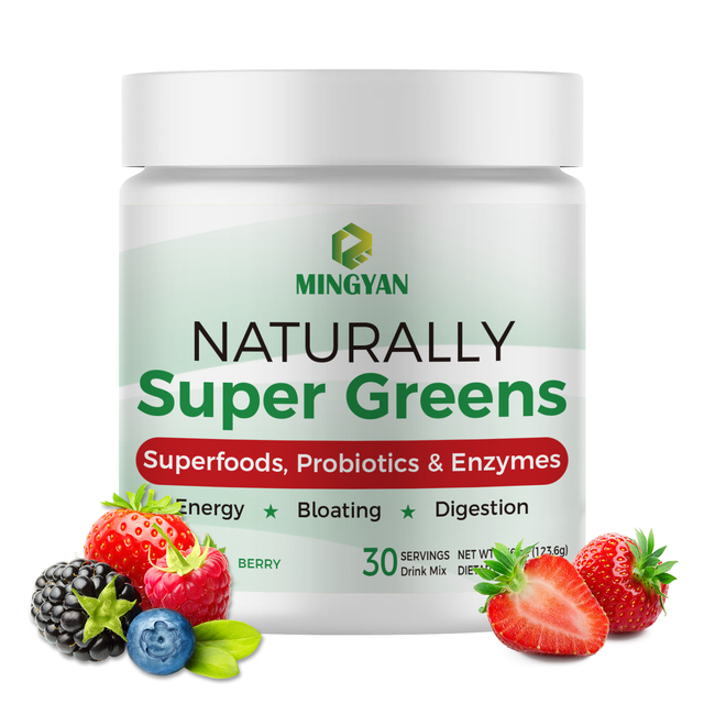 Poudre Super Greens sous forme de poudre verte fine