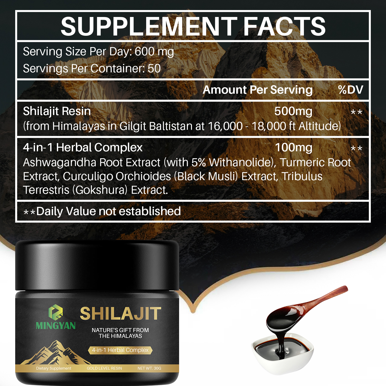Resina Shilajit con ingredientes de f&oacute;rmula personalizada.